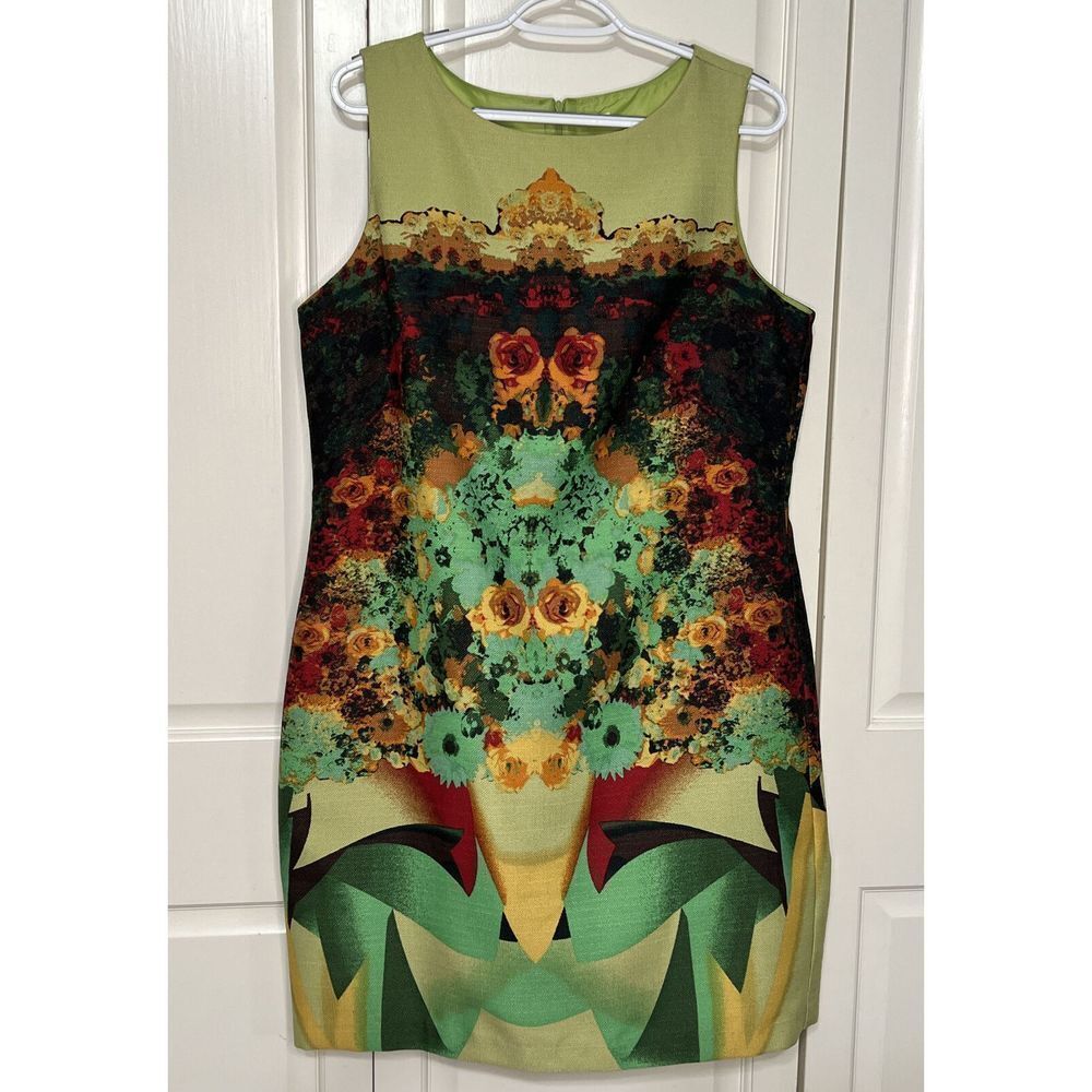 Julian Taylor Dress Green Floral Print Sleeveless Round Neck Multi-Color 14